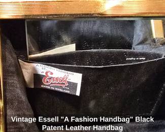 Vintage Essell A Fashion Handbag Black Patent Leather Handbag