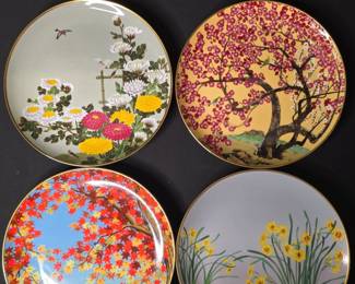 Franklin Porcelain Flower and Bird in Twelve Months Collection Plates by Naoka Nobata 