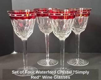 Set of Four Waterford Crystal Simply Red Wine Glasses
