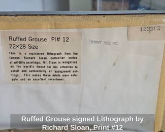 Ruffed Grouse signed Lithograph by Richard Sloan, Print 