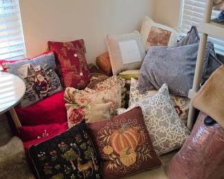 Assorted Decorative Throw Pillows with Tapestry and Embroidered Designs