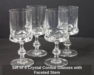 Set of Crystal Cordial Glasses with Faceted Stem