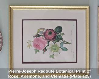 Pierre Joseph Redout Botanical Print of Rose, Anemone, and Clematis Plate 