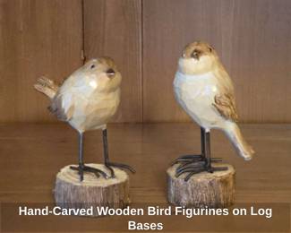 HandCarved Wooden Bird Figurines on Log Bases