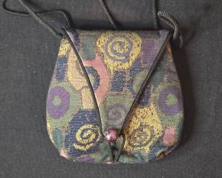 Vintage Tapestry Pouch with Cord and Button Closure