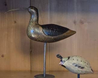 Vintage Hand Carved Wooden Bird Decoys  Shorebird and Duck