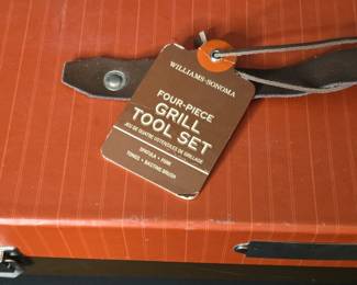 Williams Sonoma Four Piece Grill Tool Set in Orange and Brown Case