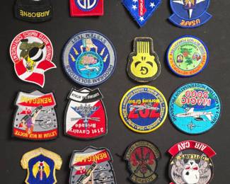 Collection of Military Patches including USAF, NATO, US Army, and various units