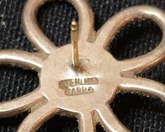 Sterling Silver Flower Earrings with Black Onyx Center 