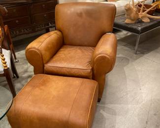 Pottery & Barn leather chair with ottoman
