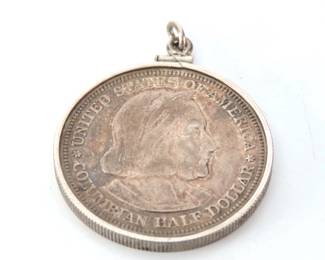Mounted 1892 United States Columbian Exposition Half Dollar Coin (90% Silver) Pendant