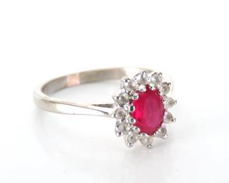 Beautiful Sterling Silver with Ruby & Spinal Ring- Size 7.5