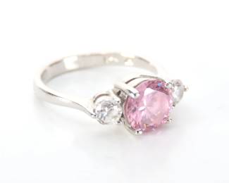 Beautiful Sterling Silver with Tourmaline & CZ - Size 7.5