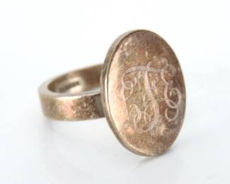 Monogrammed Sterling Silver Ring - Size 7.5 - 9.2g
