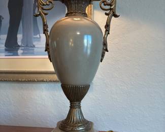 Castilian Urn Lamp with linen shade 40" with finial&nbsp;