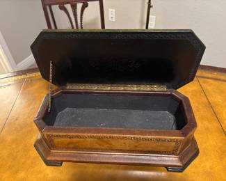 Sarreid Ltd hand tooled and embossed leather box Approx 12" long