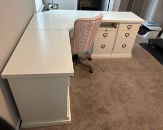 Ballard Designs L&nbsp;Shaped Desk H 30 x 72” x 72”&nbsp;
width 20" at center and 33”