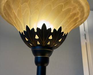Torchier Floor Lamp with 2 reading lights and scalloped glass shades, bronze finish.  71" Tal