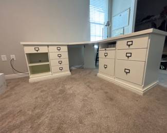 Ballard Designs L&nbsp;Shaped Desk H 30 x 72” x 72”&nbsp; 
width 20" at center and 33”