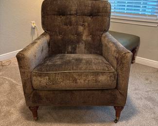 Velveteen upholstered Baker Armchair with leather ottoman "Milling Road"