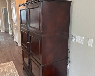 Solid maple locking credenza Miller Road By Baker 
69” x 50” x 23” Maitland Smith Iron three piece decor