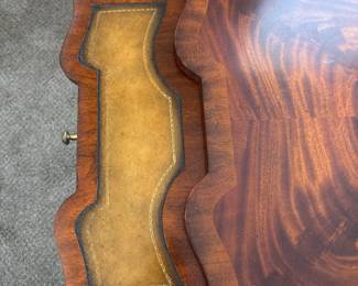 Maitland-Smith McKinley mahogany occasional accent side table serpentine shape with aged regency finish one drawer and three pull outs. 24" X 24" X 26" high.