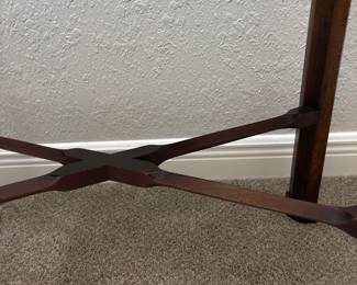 Maitland Smith Chippendale-style mahogany side tea table. Carved fretwork apron and straight legs.   