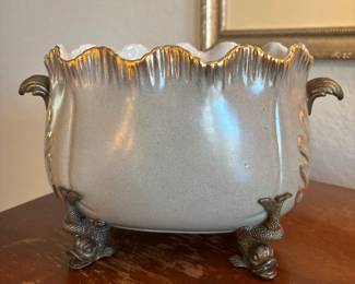 Castillian Porecelain Bowl with Brass Handles and Coy fish feet