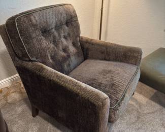 Velveteen upholstered Baker Armchair with leather ottoman "Milling Road"