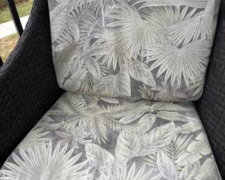 Small forever wicker outdoor patio chairs with nesting foot stools and storage table H 16" at seat x 22" x 20"
table 19” diameter X17” tall