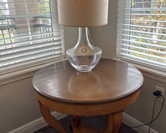 Empire/Biedermeier style side table and glass lamp