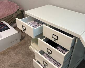 Ballard Designs L&nbsp;Shaped Desk H 30 x 72” x 72”&nbsp; 
width 20" at center and 33”