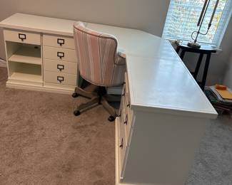 Ballard Designs L&nbsp;Shaped Desk H 30 x 72” x 72”&nbsp;
width 20" at center and 33”