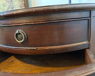 Kunzelmann-Esser Co. Embossed Leather top round drum table with drawers 25" H X 25" D&nbsp;&nbsp;
