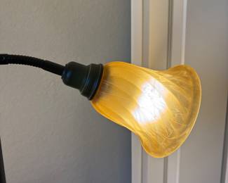 Torchier Floor Lamp with 2 reading lights and scalloped glass shades, bronze finish.  71" Tal