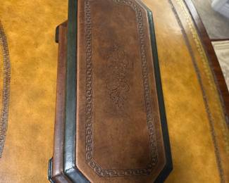 Sarreid Ltd hand tooled and embossed leather box Approx 12" long