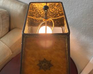 Maitland-Smith bronze lion table lamp with leather shade 24” tall x 11 x 5