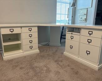 Ballard Designs L&nbsp;Shaped Desk H 30 x 72” x 72”&nbsp;
width 20" at center and 33”