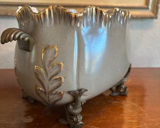 Castillian Porecelain Bowl with Brass Handles and Coy fish feet