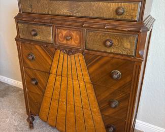 Art Deco Waterfall Dresser 47” High x 16” deep x 37” 3 large drawers 4 small valet drawers on top.  See pics for ware. 
