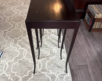 Baker Mahogany  nesting tables                                                14 x 14 x 29
12 x 12 x 25
10 x 10 x 21 1/2