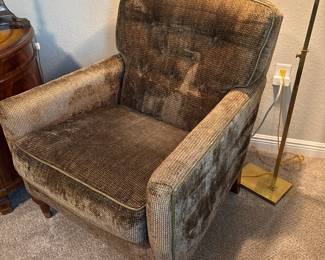 Velveteen upholstered Baker Armchair with leather ottoman "Milling Road"