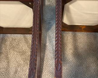 Duncan Phyfe inspired-empire style mahogany lyre-back chair with patterned upholstered seat.