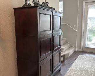 Solid maple locking credenza Miller Road By Baker 
69” x 50” x 23” Maitland Smith Iron three piece decor