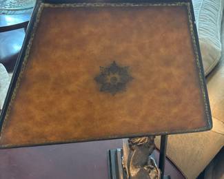 Maitland-Smith bronze lion table lamp with leather shade 24” tall x 11 x 5