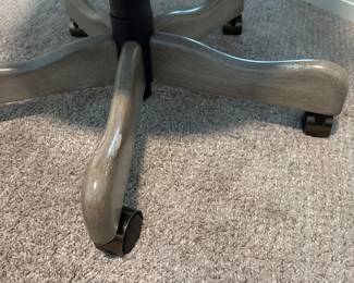 Pink and White Wingback Office Chair with striped fabric upholstery and brass nail head trim. Swivels, roles and lifts. 