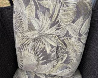 Small forever wicker outdoor patio chairs with nesting foot stools and storage table H 16" at seat x 22" x 20"
table 19” diameter X17” tall