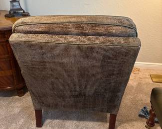 Velveteen upholstered Baker Armchair with leather ottoman "Milling Road"