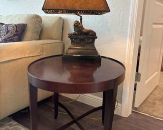 Barbara Barry -Baker Side Table Maitland-Smith bronze lion table lamp with leather shade
