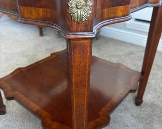 Maitland-Smith McKinley mahogany occasional accent side table serpentine shape with aged regency finish one drawer and three pull outs. 24" X 24" X 26" high.